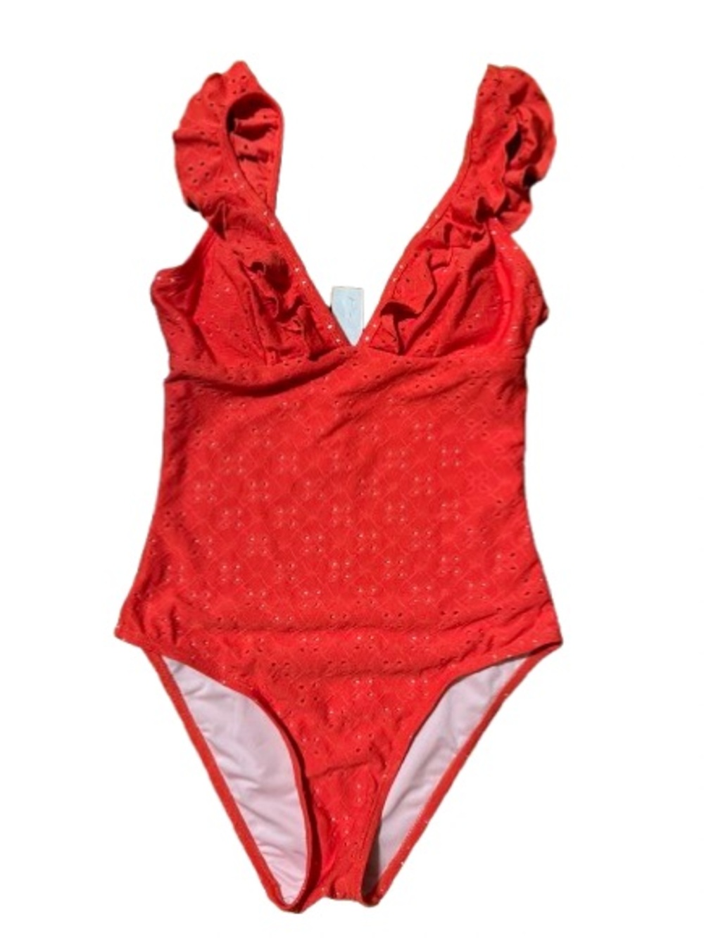 NWT Cupshe Ruffled V-Neck Red Orange One-Piece Swimsuit Size Small